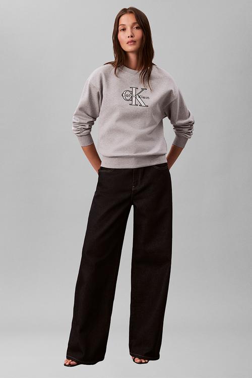 Long sleeve foil monologo french terry rlxd crew - heroic grey heather