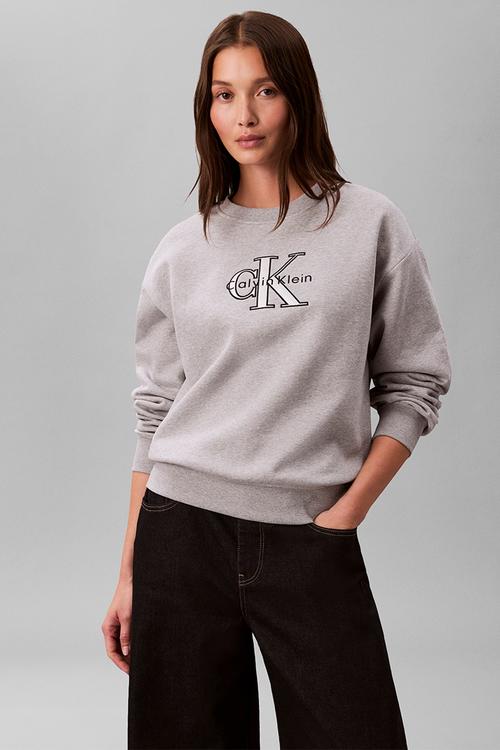 Long sleeve foil monologo french terry rlxd crew - heroic grey heather