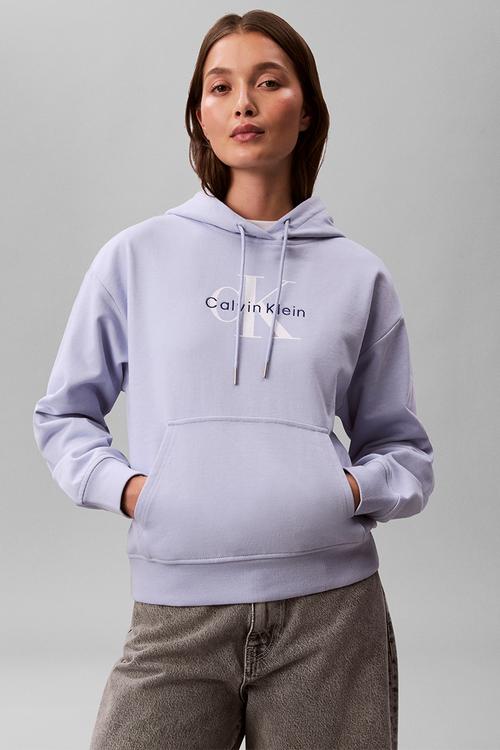Long sleeve monologo french terry po hoodie - casual blue