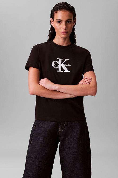 Short sleeve classic monologo metallic cneck tee - black