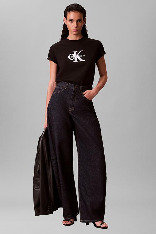 Short sleeve classic monologo metallic cneck tee - black