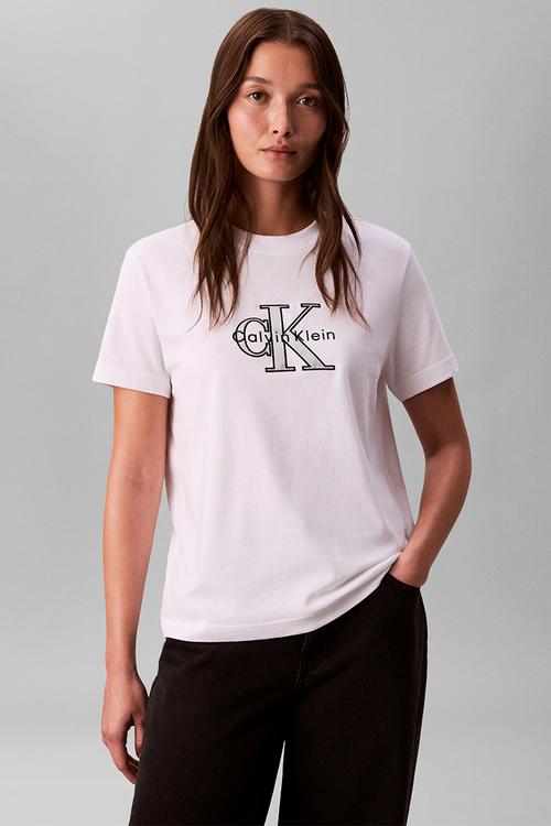 Short sleeve classic monologo metallic cneck tee - brilliant white