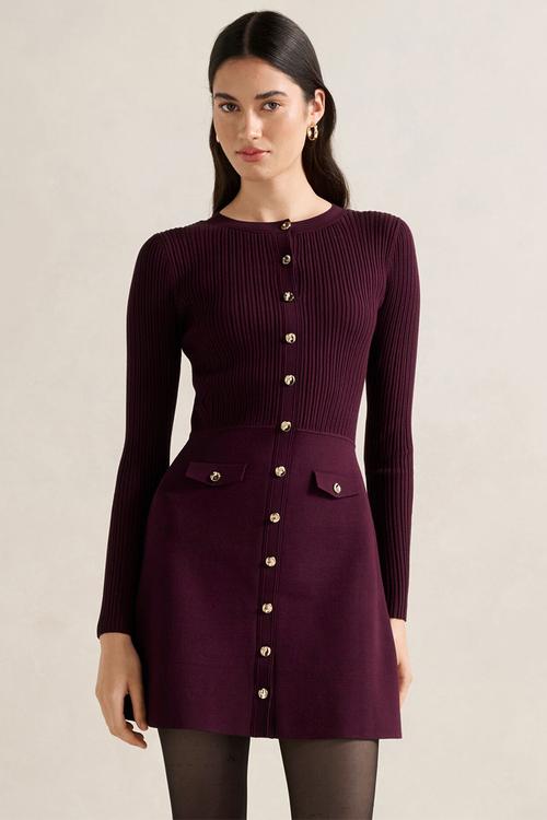 Issie long sleeve knit mini dress in mulberry