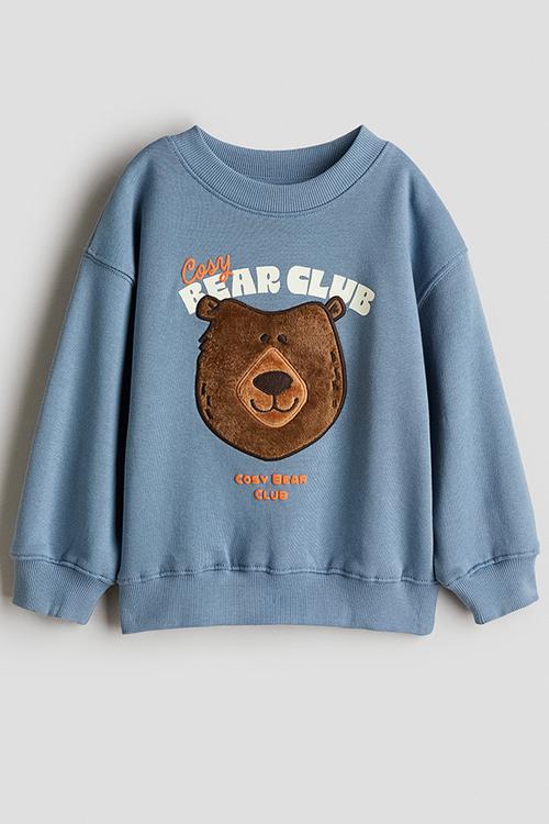 Printed crew-neck sweatshirt - blue/cosy bear club