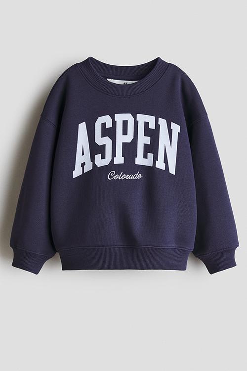 Printed crew-neck sweatshirt - navy blue/aspen