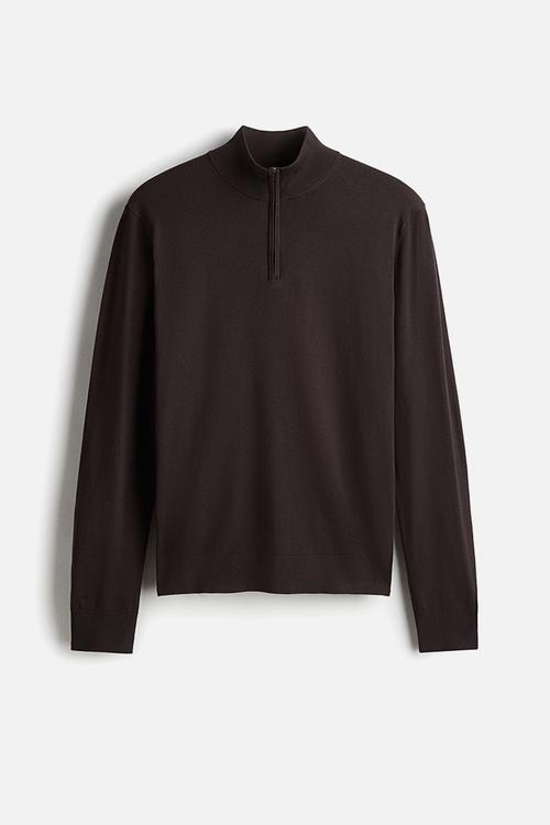 Regular fit zip-top jumper - dark brown