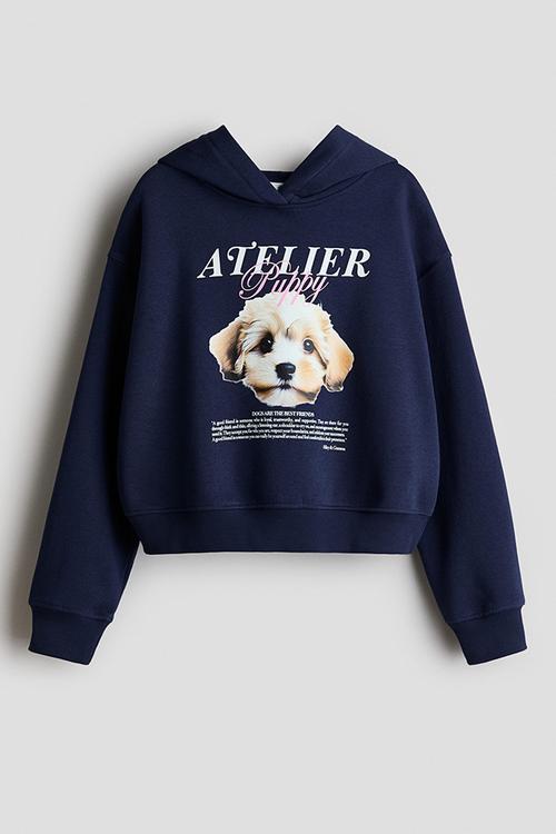 Motif-detail hoodie - navy blue/puppy