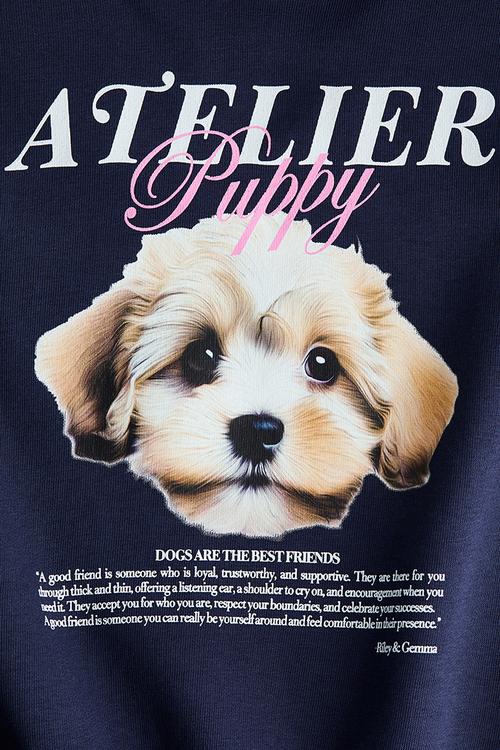 Motif-detail hoodie - navy blue/puppy