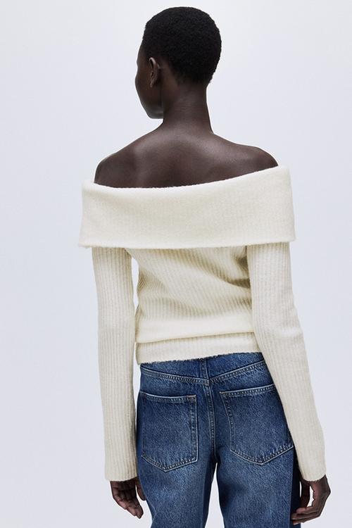 Rib-knit off-the-shoulder top - cream