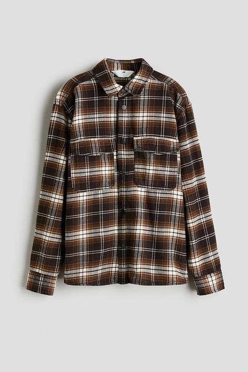 Cotton flannel overshirt - brown/checked