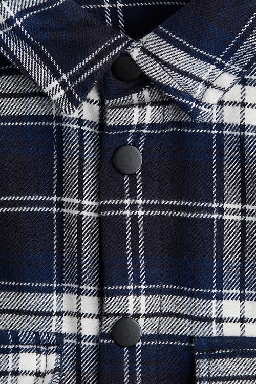 Cotton flannel overshirt - navy blue/checked