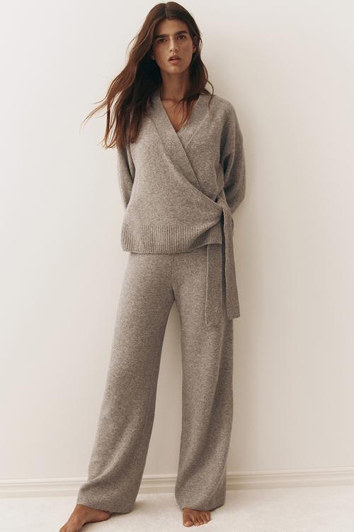 Knitted trousers - beige marl