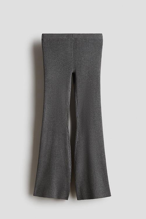 Flared rib-knit trousers - dark grey marl