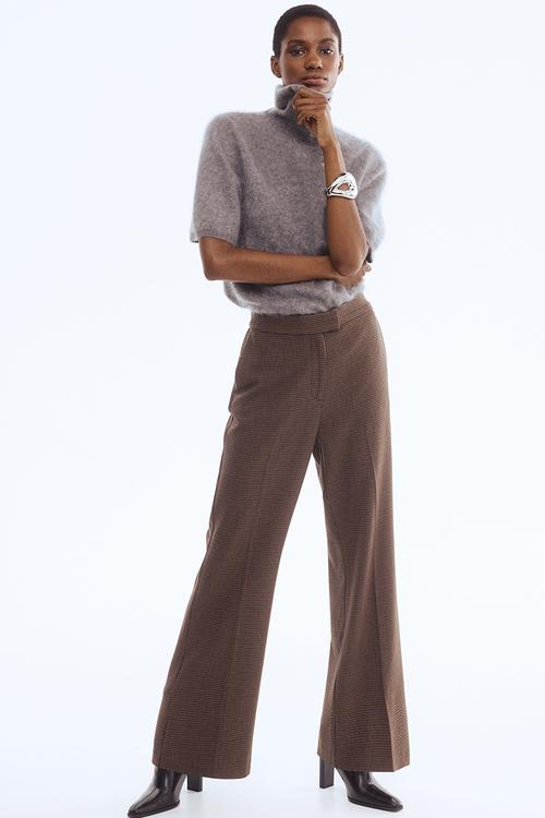 Bootcut trousers - dark beige/dogtooth pattern