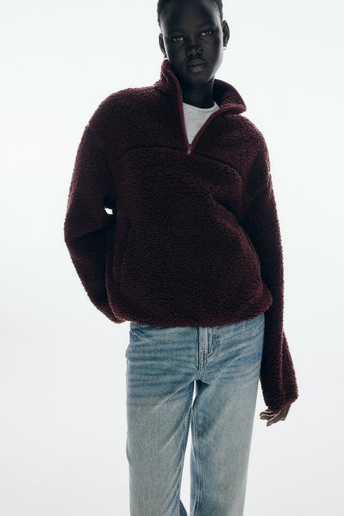 Zip-top teddy sweatshirt - burgundy