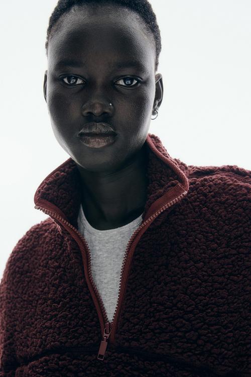 Zip-top teddy sweatshirt - burgundy