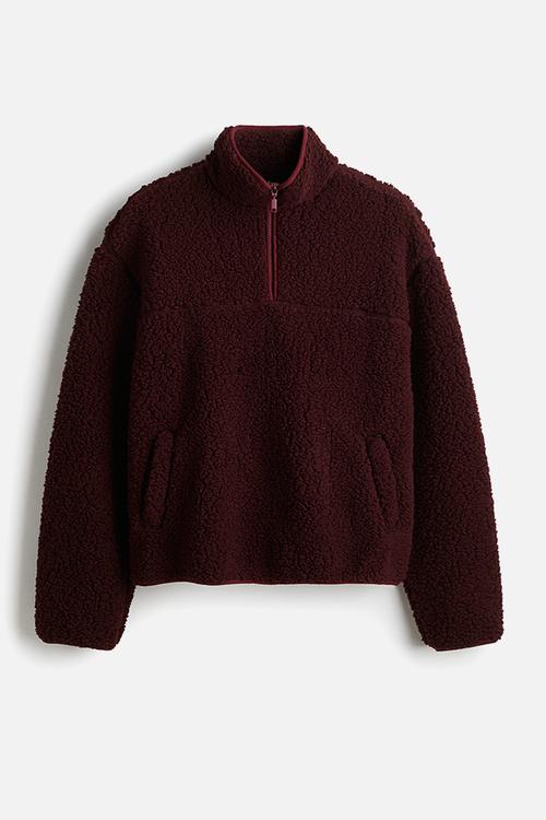 Zip-top teddy sweatshirt - burgundy