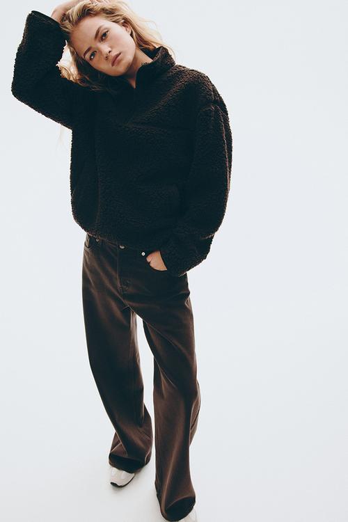Zip-top teddy sweatshirt - dark brown