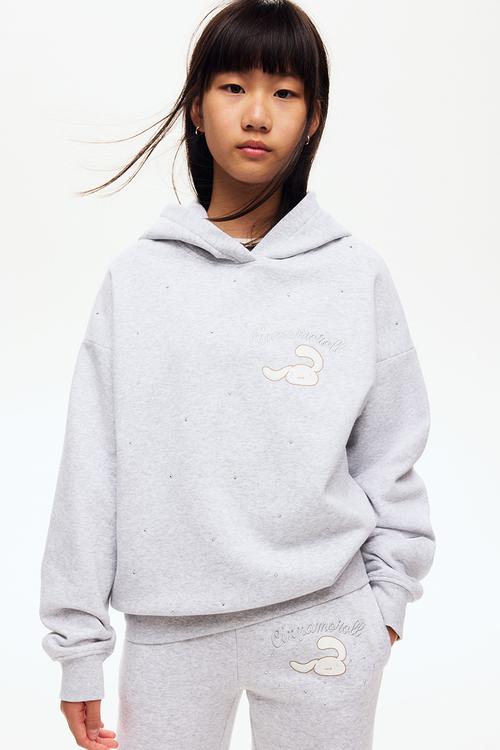 Motif-detail hoodie - light grey marl/cinnamoroll