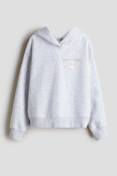 Motif-detail hoodie - light grey marl/cinnamoroll