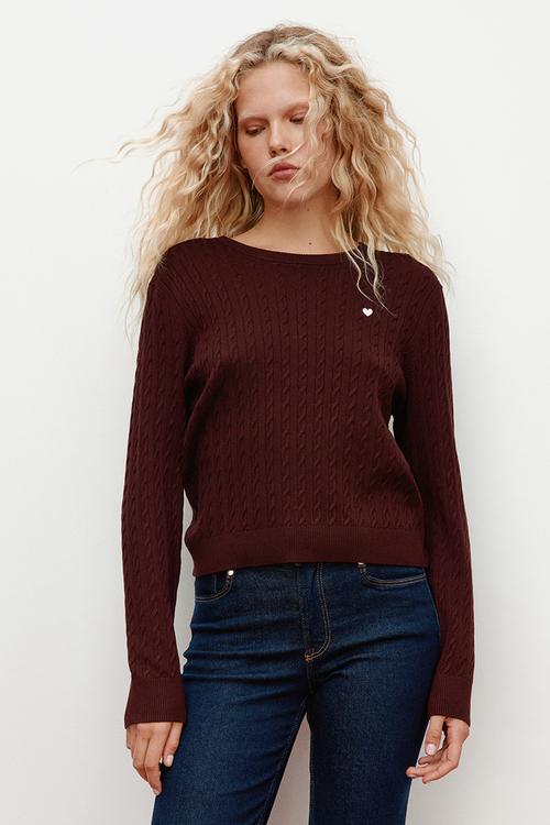 Cable-knit jumper - burgundy