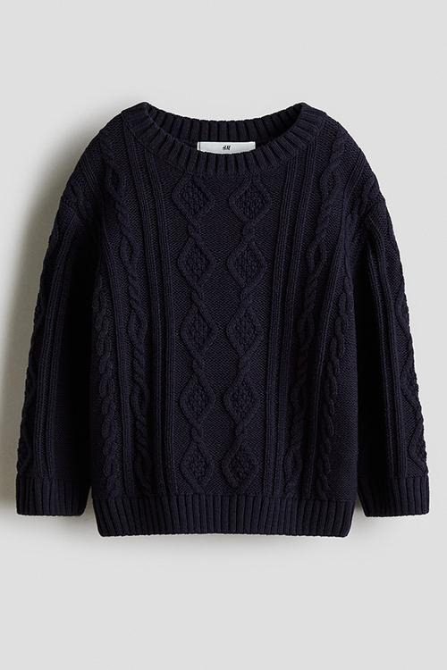 Cable-knit jumper - navy blue