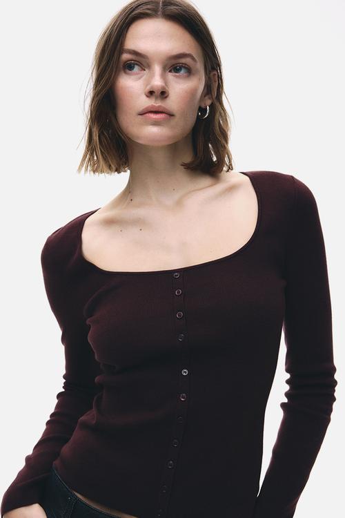 Square-neck top - burgundy