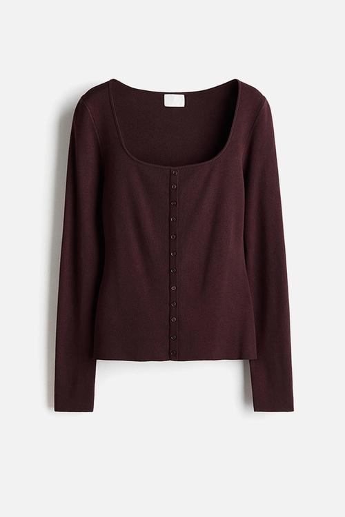 Square-neck top - burgundy