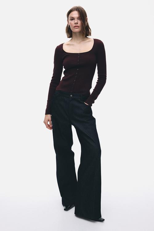 Square-neck top - burgundy