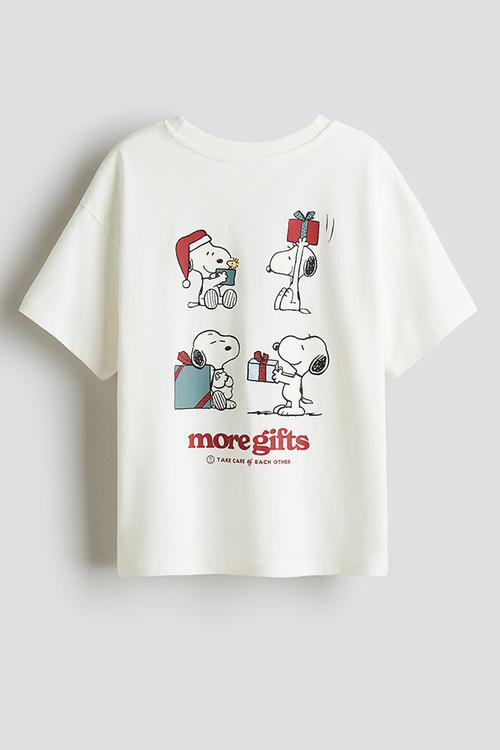 Loose-fit printed cotton t-shirt - white/snoopy