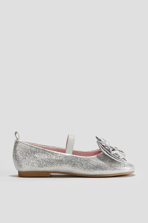 Glittery bow-detail ballet pumps - silver-coloured/hello kitty