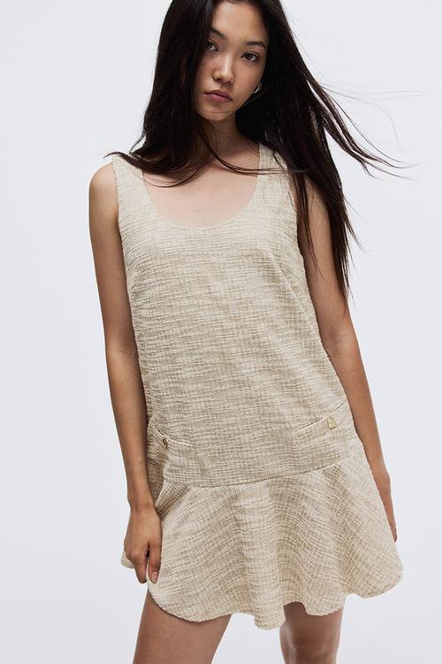 Jacquard-weave dress - light beige