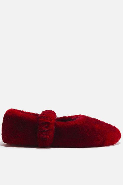 Fluffy slippers - dark red
