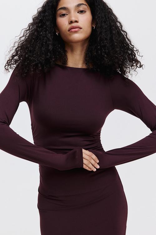 Draped bodycon dress - burgundy