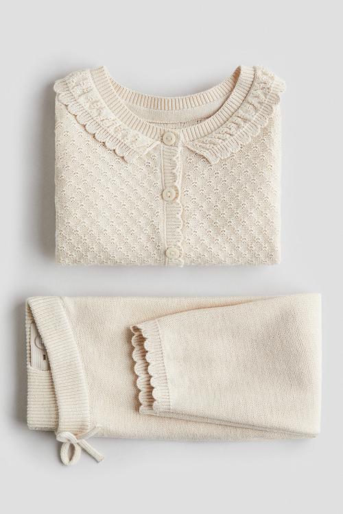 2-piece cotton-knit set - light beige