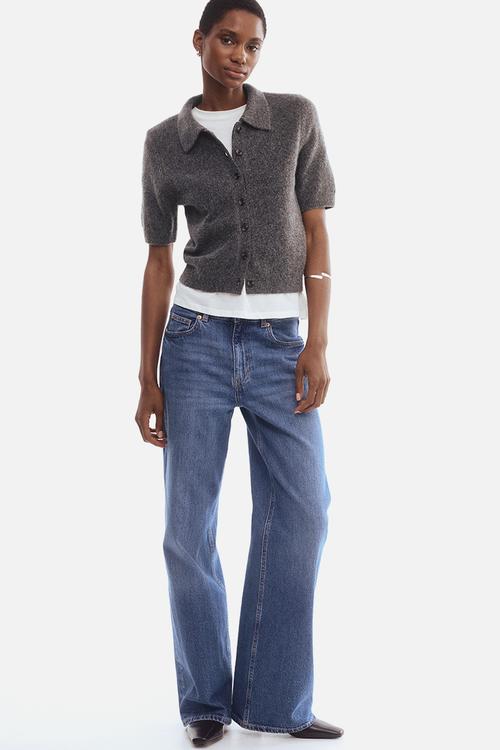 Short-sleeved collared cardigan - dark grey marl