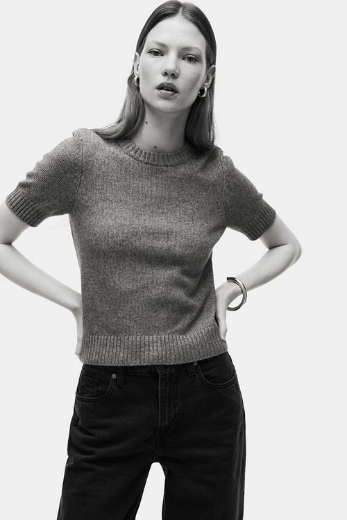 Short-sleeved jumper - grey marl
