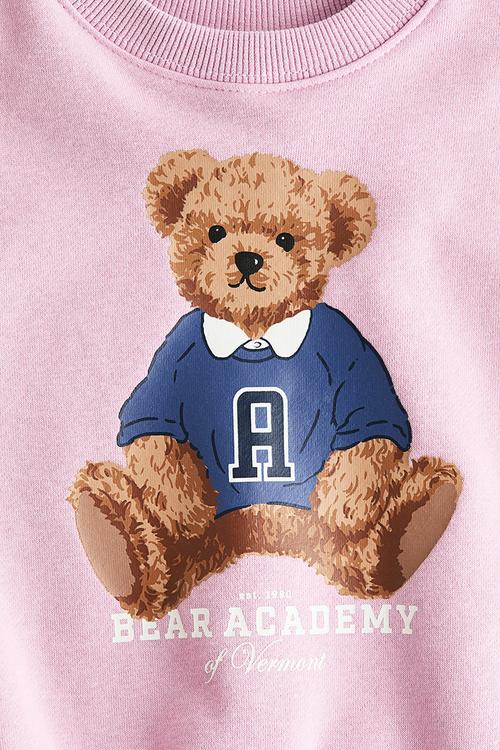 Printed brushed-inside sweatshirt - pink/bear academy