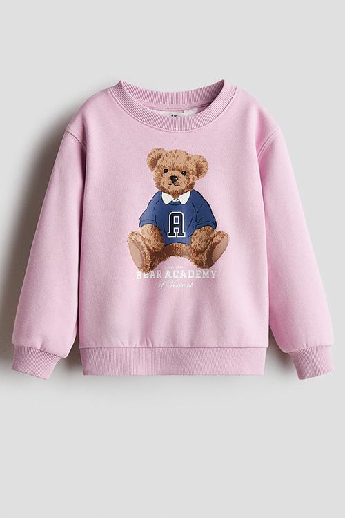 Printed brushed-inside sweatshirt - pink/bear academy