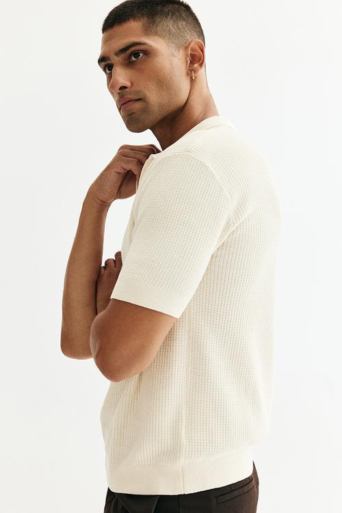 Regular fit knitted polo shirt - cream