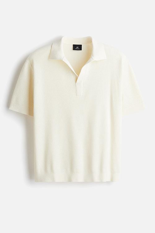 Regular fit knitted polo shirt - cream