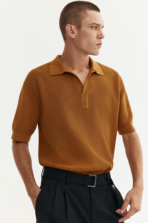 Regular fit knitted polo shirt - dark beige