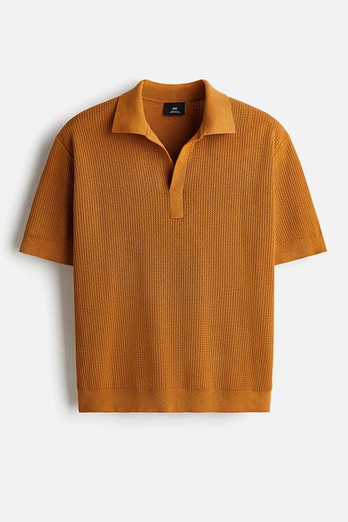 Regular fit knitted polo shirt - dark beige