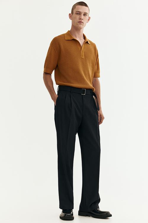 Regular fit knitted polo shirt - dark beige