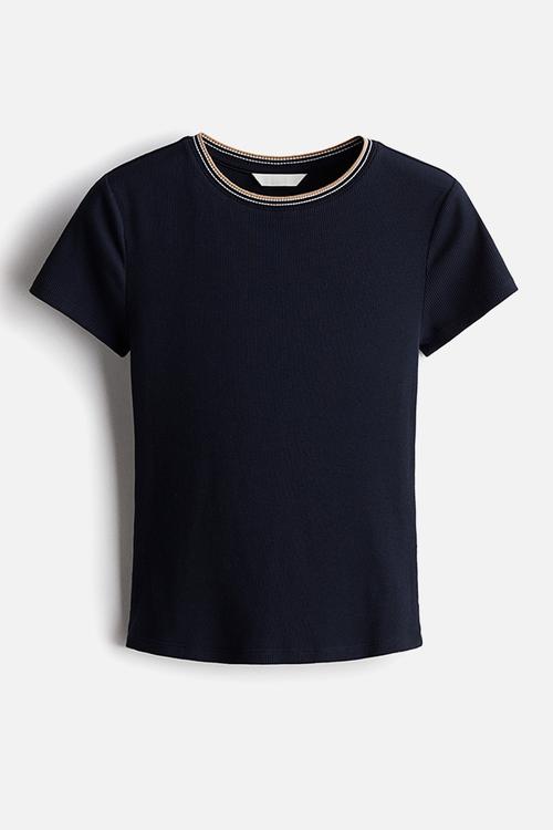 Rib-knit T-shirt - navy blue