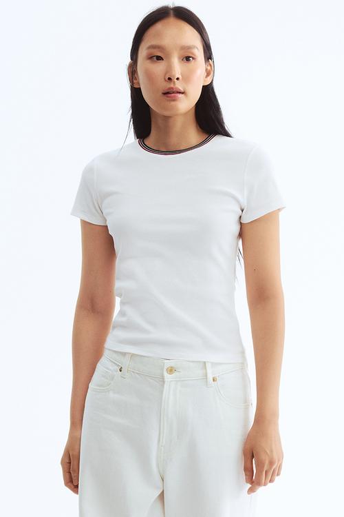 Rib-knit T-shirt - white