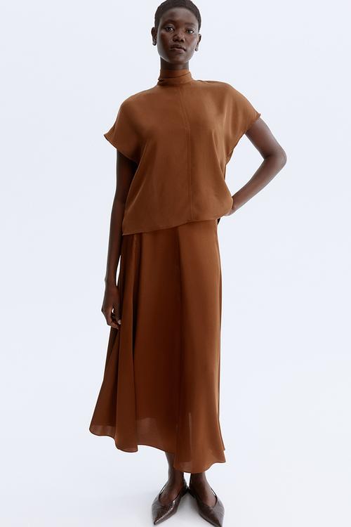 A-line satin skirt - brown