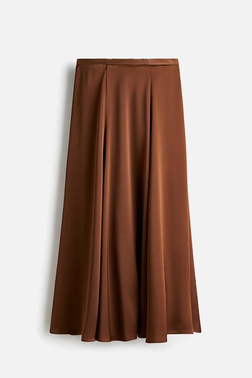 A-line satin skirt - brown