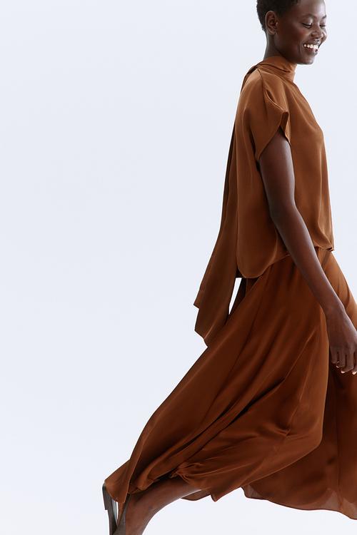 A-line satin skirt - brown