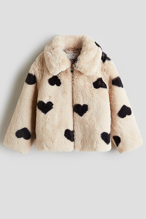 Fluffy jacket - light beige/hearts